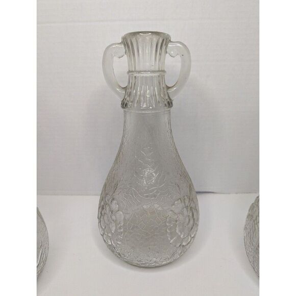 Set of 3 White House Vinegar Glass Crackling & Cabbage Rose Decanter Bottle - Picture 3 of 12